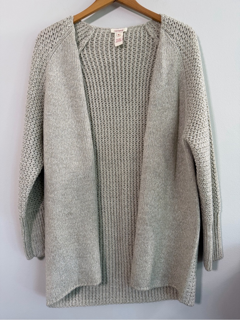 Sundance Alpaca Wool Blend Chunky Open Cardigan Sweater Neutral Beige/Gray Med